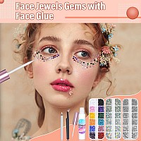 6300Pcs Face Gems With Rhinestones Face Glue For Sfx Makeup Eye Gems Flat Back Rhinestones Hair Crystal Makeup Gems With Skin G