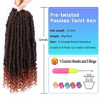 Ombre 350 Passion Twist Hair Pretwisted 12 Inch 9 Packs Passion Twist Crochet Hairsoft Pre Twisted And Looped Crochet Hair For