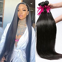 Yisea 12A Straight Hair Bundles Brazilian Virgin Human Hair Bundles 28 26 24 Inchesnatural Color 100 Unprocessed Virgin Hair