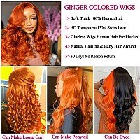 Ginger Lace Front Wigs Human Hair Pre Plucked 13X4 Body Wave Colored Human Hair Wigs For Black Women Hd Transparent Glueless Ora