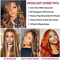 Honey Blonde Highlight 427 Ombre Lace Front Wigs Human Hair Body Wave 13X4 Hd Lace Frontal Glueless Ombre Colored Wigs Pre Pluc