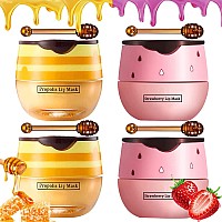 Bee Lip Balm Honey Pot 4 Pcs Strawberry Honey Lip Masks Hydrating Prevention Dry And Cracked Lip Scrubs Exfoliator Lip Sleep