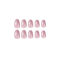 Babalal Round Press On Nails Medium Fake Nails Pink Glossy Glue On Nails Glitter Acrylic Nails Oval Stick On Nails For Women