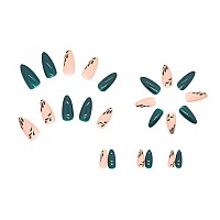 Rikview Fall Press On Nails Long Acrylic Almond Fake Green Full Cover For Women