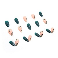 Rikview Fall Press On Nails Long Acrylic Almond Fake Green Full Cover For Women