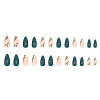 Rikview Fall Press On Nails Long Acrylic Almond Fake Green Full Cover For Women