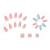 Rikview French Tip White Press On Nails Medium Fake Nails Blue Almond Acrylic Nails 24 Pcsset