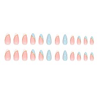 Rikview French Tip White Press On Nails Medium Fake Nails Blue Almond Acrylic Nails 24 Pcsset