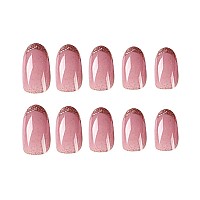 Rikview French Tip Pink Press On Nails Medium Fake Nails Almond Acrylic Nails For Women 24 Pcsset