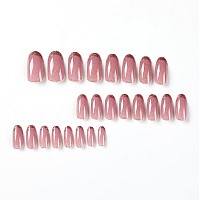 Rikview French Tip Pink Press On Nails Medium Fake Nails Almond Acrylic Nails For Women 24 Pcsset