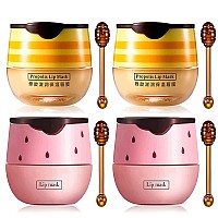 4Pcs Bee Lip Balm Honey Pot Honey Strawberry Lip Balm Moisturizing Lip Mask With Stick Hydrating Prevention Dry And Cracked