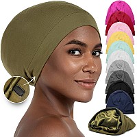 Caplord Silk Satin Bonnet Hair Cover Sleep Cap For Sleeping Beanie Hat Adjustable Stay On Headwear Lined Natural Nurse Cap For W