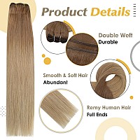 Full Shine Sew In Hair Extensions Real Human Hair Invisible Weft Hair Extensions Human Hair Balayage Golden Brown Fading To Medi