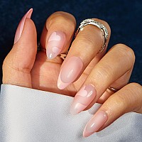 Valentines Day Press On Nails Short Almond Fake Nails Classic Nude Pink Full Cover False Nails With Heart Design Trendy Uv Glos