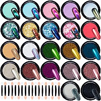 Duufin 22 Colors Nail Powder Chrome Nail Powder Nail Flakes Nail Art Powder Mirror Effect Powder Iridescent Aurora Nail Powder C