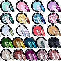 Duufin 22 Colors Nail Powder Chrome Nail Powder Nail Flakes Nail Art Powder Mirror Effect Powder Iridescent Aurora Nail Powder C