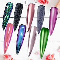 Duufin 22 Colors Nail Powder Chrome Nail Powder Nail Flakes Nail Art Powder Mirror Effect Powder Iridescent Aurora Nail Powder C