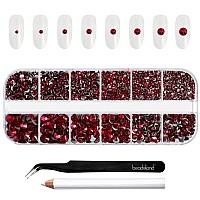 Beadsland Rhinestones For Makeup8 Sizes 2500Pcs Dark Red Flatback Rhinestones Face Gems For Nails Crafts With Tweezers And Wax