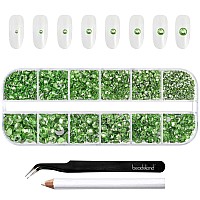 Beadsland Rhinestones for Makeup,8 sizes 2500pcs Light Green Flatback Rhinestones Face Gems for Nails Crafts with Tweezers and Wax Pencil,Peridot,SS4-SS30