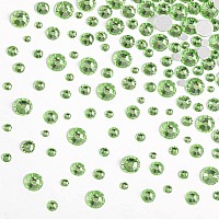 Beadsland Rhinestones for Makeup,8 sizes 2500pcs Light Green Flatback Rhinestones Face Gems for Nails Crafts with Tweezers and Wax Pencil,Peridot,SS4-SS30