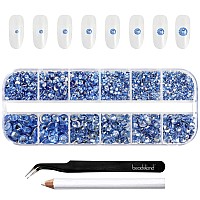 Beadsland Rhinestones For Makeup 8 Sizes 2500Pcs Light Blue Flatback Rhinestones Eye Gems For Nails Crafts With Tweezers And Wax