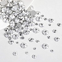 Beadsland Rhinestones for Makeup,8 Sizes 2500pcs Silver Flatback Rhinestones Eye Gems for Nails Crafts with Tweezers and Wax Pencil,Silver Hematite,SS4-SS30