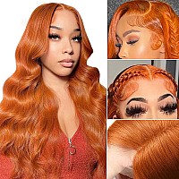 20 Inch Ginger Orange Lace Front Wigs Human Hair Body Wave 13X4 Hd Lace Frontal Human Hair Colored Wigs 150 Density Pre Plucked