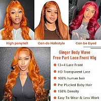 20 Inch Ginger Orange Lace Front Wigs Human Hair Body Wave 13X4 Hd Lace Frontal Human Hair Colored Wigs 150 Density Pre Plucked