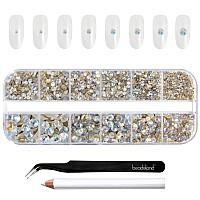 Beadsland Rhinestones for Makeup,8 sizes 2500pcs Crystal Flatback Rhinestones Face Gems for Nails Crafts with Tweezers and Wax Pencil,Blue Moonlight,SS4-SS30