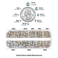 Beadsland Rhinestones for Makeup,8 sizes 2500pcs Crystal Flatback Rhinestones Face Gems for Nails Crafts with Tweezers and Wax Pencil,Blue Moonlight,SS4-SS30