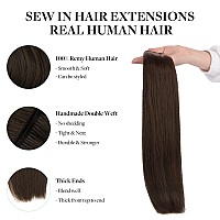 Doores Sew In Hair Extensions Human Hair Natural Weave Bundles Light Dark Brown 14 Inch 100G Remy Human Hair Extensions Full He