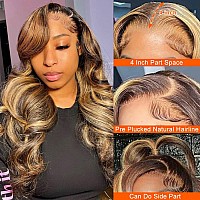 13x4 Highlight Ombre Lace Front Wig Human Hair Pre Plucked 4/27 Honey Blonde HD Glueless Colored Lace Frontal Wigs For Black Women with Baby Hair 180% Density Body Wave Lace Front Wig (28 Inch)