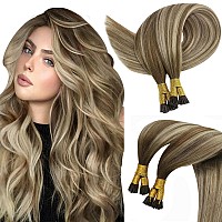 Sunny Itip Human Hair Extensions Brown Balayage Itip Hair Extensions Cool Brown Balayage Light Brown Highlight Blonde Itip Real