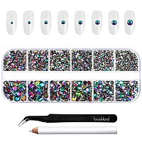 Beadsland Rhinestones for Makeup,8 Sizes 2500pcs Green Flatback Rhinestones Face Gems for Nails Crafts with Tweezers and Wax Pencil,Green Volcano,SS4-SS30