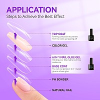 Gelike Ec 6 In 1 Nail Glue Base Gel And Top Coat Kit 2Pcs For Nail Polish Base Gel Nail Glue No Wipe Top Coat Super Shiny Stain