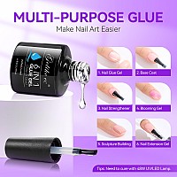 Gelike Ec 6 In 1 Nail Glue Base Gel And Top Coat Kit 2Pcs For Nail Polish Base Gel Nail Glue No Wipe Top Coat Super Shiny Stain