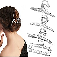 Parcce 4 Pack Large Metal Hair Clips For Thin To Thick Curly Hair 43 Inch Big Nonslip Silver Color Clamps Perfect Fashion Jaw