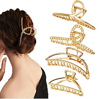 Parcce 4 Pack Large Metal Hair Clips For Thin To Thick Curly Hair 43 Inch Big Nonslip Gold Color Clamps Perfect Fashion Jaw C