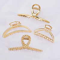 Parcce 4 Pack Large Metal Hair Clips For Thin To Thick Curly Hair 43 Inch Big Nonslip Gold Color Clamps Perfect Fashion Jaw C