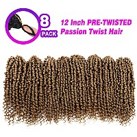 Bileaf Pretwisted Passion Twist Crochet Hair 12 Inch Ombre Passion Twist Hair 8 Packs Ombre Crochet Hair Pre Looped Passion Tw