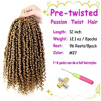 Bileaf Pretwisted Passion Twist Crochet Hair 12 Inch Ombre Passion Twist Hair 8 Packs Ombre Crochet Hair Pre Looped Passion Tw