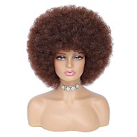 Jsdshine 70S Afro Kinky Curly Wig For Women Brown Synthetic Fibers Soft Bouncy Natural Looking With Bangs