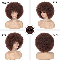 Jsdshine 70S Afro Kinky Curly Wig For Women Brown Synthetic Fibers Soft Bouncy Natural Looking With Bangs