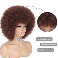 Jsdshine 70S Afro Kinky Curly Wig For Women Brown Synthetic Fibers Soft Bouncy Natural Looking With Bangs