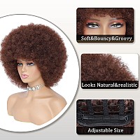 Jsdshine 70S Afro Kinky Curly Wig For Women Brown Synthetic Fibers Soft Bouncy Natural Looking With Bangs