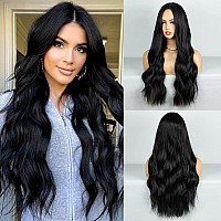 HANYUDIE Black Wig Long Wavy Wig For Women Middle Part Wavy Wigs Synthetic Heat Resistant Party Wigs Natural looking (black)