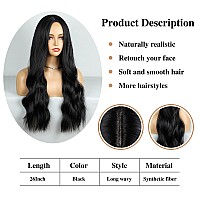 HANYUDIE Black Wig Long Wavy Wig For Women Middle Part Wavy Wigs Synthetic Heat Resistant Party Wigs Natural looking (black)