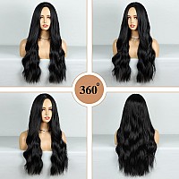 HANYUDIE Black Wig Long Wavy Wig For Women Middle Part Wavy Wigs Synthetic Heat Resistant Party Wigs Natural looking (black)