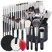 Bueart Design Pro Makeup Artist 34Pcs Deluxe Real Goat Hair Horse Hair Makeup Brushes Set With Extra Large Holder High End Profe