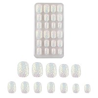 24 Pieces Gradient Color Kids Press On Nails Preglue Children False Nails Short Oval Full Cover Artificial Fake Nails Holograph